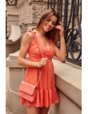 Lovely dress with an envelope neckline, coral, PR3196 - Online store - Boutique